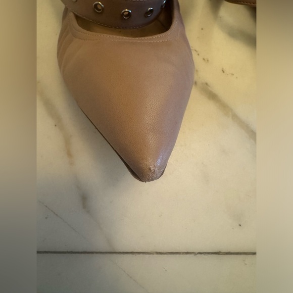 Valentino Pointed Toe Love Latch Ankle Strap Nude Pink Flats with Grommets - Picture 9 of 10